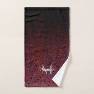 Red Brown Black Ombre Rust Metal Patina Monogram Bath Towel Set