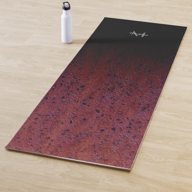 Red Brown Black Ombre Rust Metal Patina Monogram Yoga Mat (In Situ)