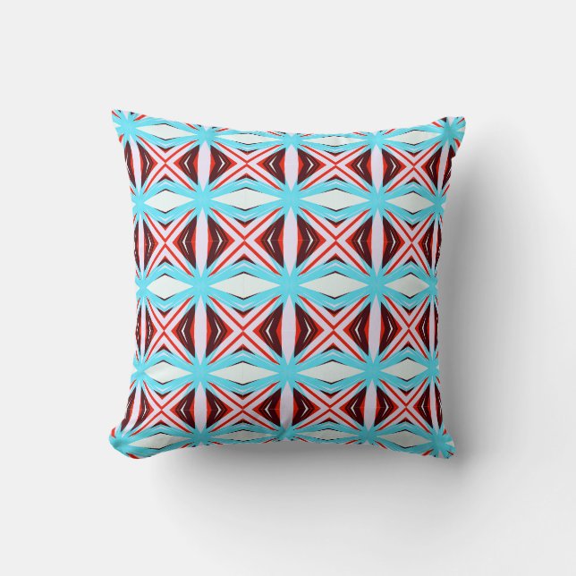 Red Brown Blue White Modern Contemporary Pattern Cushion (Front)