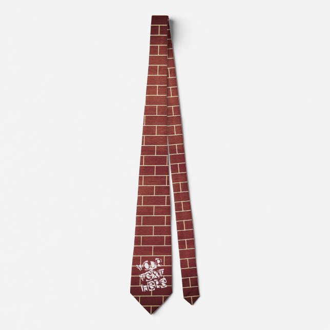 Red Brown Brick Wall Neck Tie - Custom Text (Front)