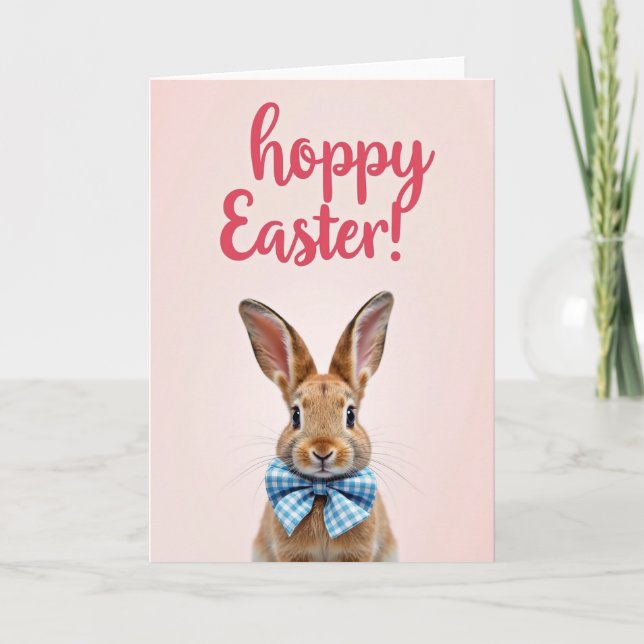 Red Brown Bunny Bow Card (Front)