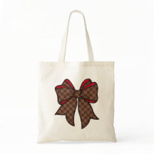 Red + Brown Checkered + Faux Glitter Bow