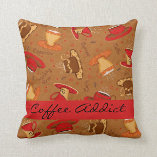 Red & Brown Coffee Cup Coffee Addict Custom Cushion