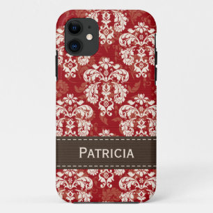 Red Brown Damask iPhone 11 Case