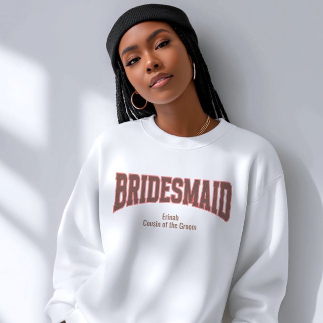 Red + Brown Faux Glitter Varsity BRIDESMAID Sweatshirt (Personalize with names, dates, locations or events)