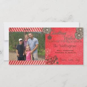 Red/Brown Festive Christmas Holiday Photo Card