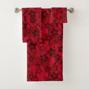 red brown floral rustic fashion pattern retro bath towel set