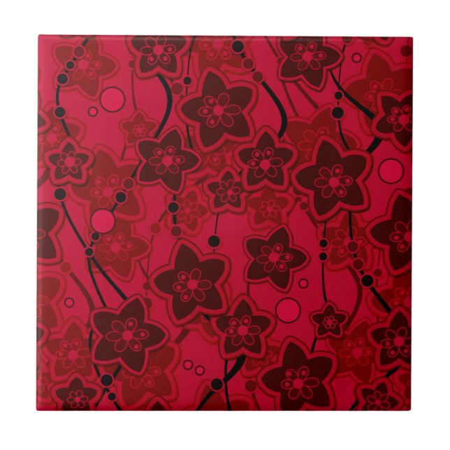 red brown floral rustic fashion pattern retro tile (Front)