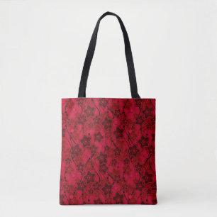 red brown floral rustic fashion pattern retro tote bag