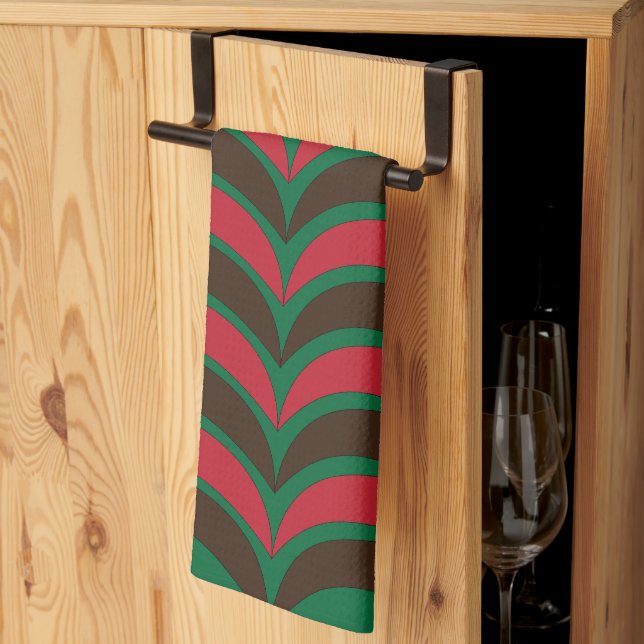 Red Brown Green Abstract Geometric Pattern Tea Towel (Thirds Fold)