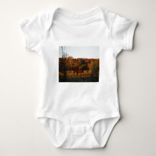 Red  Brown horse, autumn woods. Baby Bodysuit