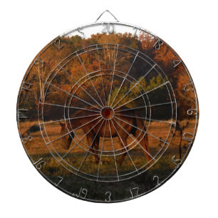 Red  Brown horse, autumn woods. Dartboard