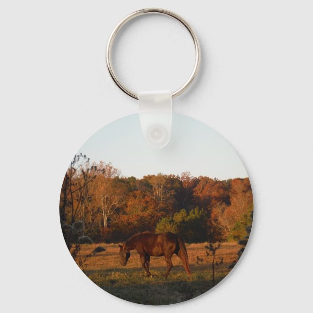 Red  Brown horse, autumn woods. Key Ring (Front)