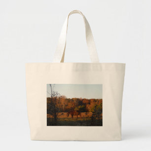 Red Brown horse, autumn woods. Large Tote Bag
