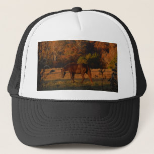 Red Brown horse, autumn woods. Trucker Hat