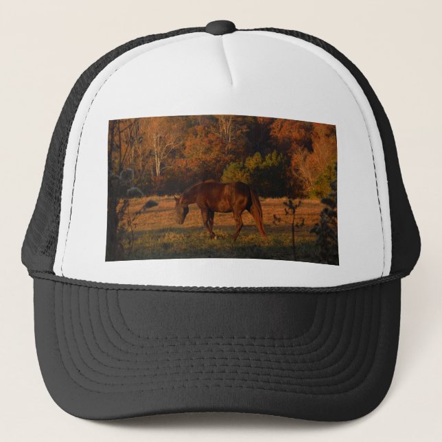 Red  Brown horse, autumn woods. Trucker Hat (Front)