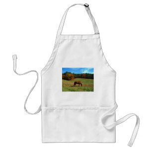 Red Brown horse, fall trees, blue skies Standard Apron