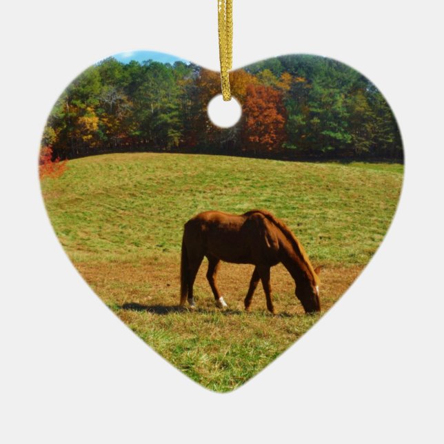 Red Brown horse in the  autumn trees Ceramic Tree Decoration (Front)