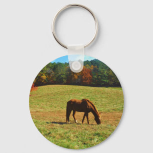 Red Brown horse in the  autumn trees Key Ring