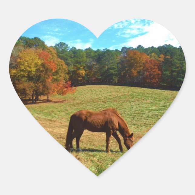 Red  Brown horse, Teal Blue sky Heart Sticker (Front)