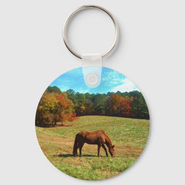 Red  Brown horse, Teal Blue sky Key Ring (Front)