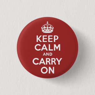 Red Brown Keep Calm and Carry On 3 Cm Round Badge