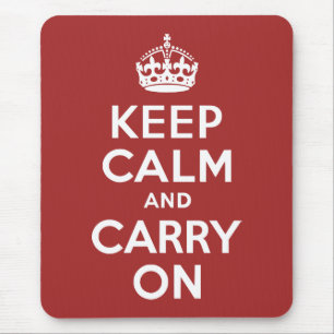 Red Brown Keep Calm and Carry On Mouse Mat
