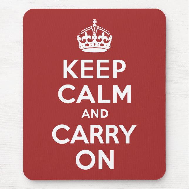 Red Brown Keep Calm and Carry On Mouse Mat (Front)