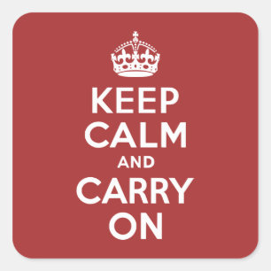 Red Brown Keep Calm and Carry On Square Sticker