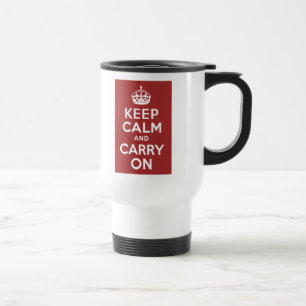 Red Brown Keep Calm and Carry On Travel Mug