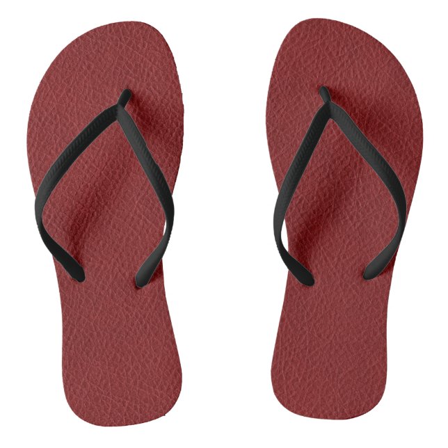 Red Brown Leather Look Template Black Slim Straps Flip Flops (Footbed)