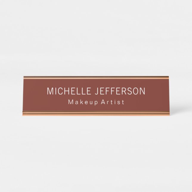 Red Brown Makeup Artist Unique Business Desk Name Plate (Front)