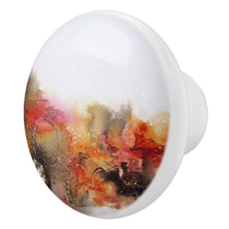 Red Brown Orange White Modern Abstract Art Ceramic Knob