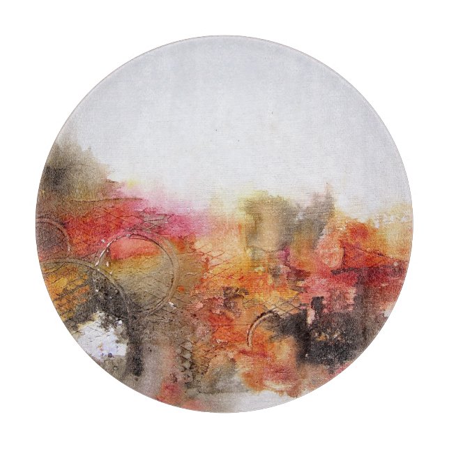 Red Brown Orange White Modern Abstract Art Cutting Board (Front)