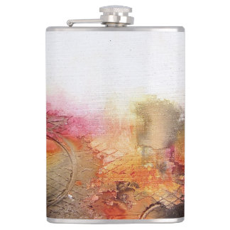 Red Brown Orange White Modern Abstract Art Hip Flask