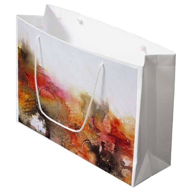 Red Brown Orange White Modern Abstract Art Large Gift Bag (Front Angled)