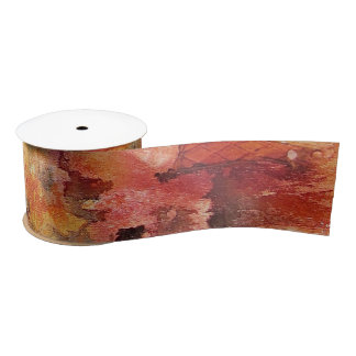 Red Brown Orange White Modern Abstract Art Satin Ribbon