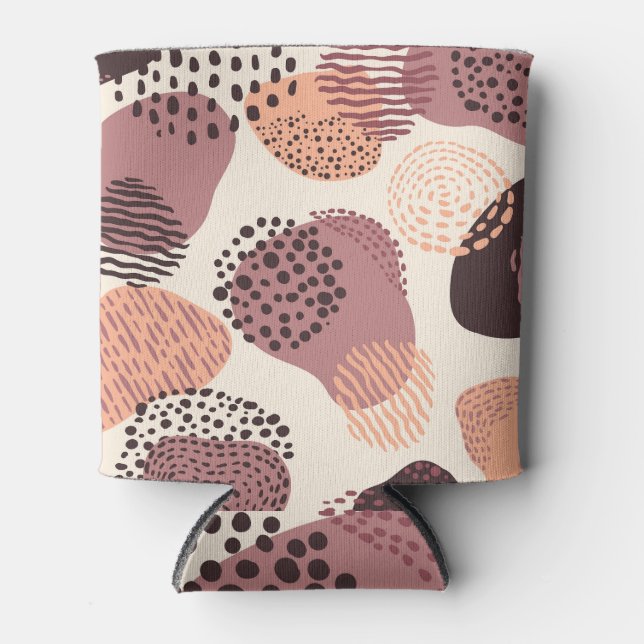 Red Brown Organic, Abstract Shapes. Can Cooler (Front)