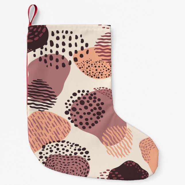 Red Brown Organic, Abstract Shapes. Small Christmas Stocking (Front)