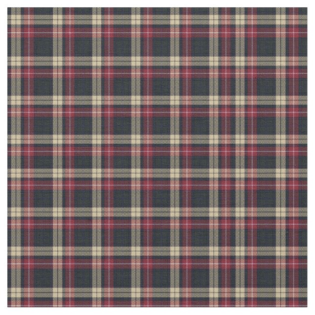 Red, Brown Plaid, Black Tartan; Pattern Design Fabric (Close Up)