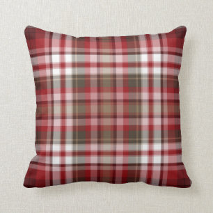 Red & Brown Plaid Throw Pillow by JoMazArt