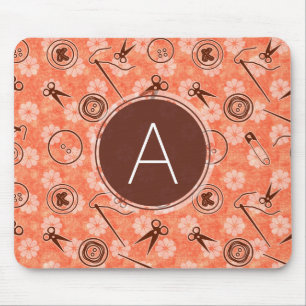 Red Brown Sewing Pattern with Monogram Mouse Mat