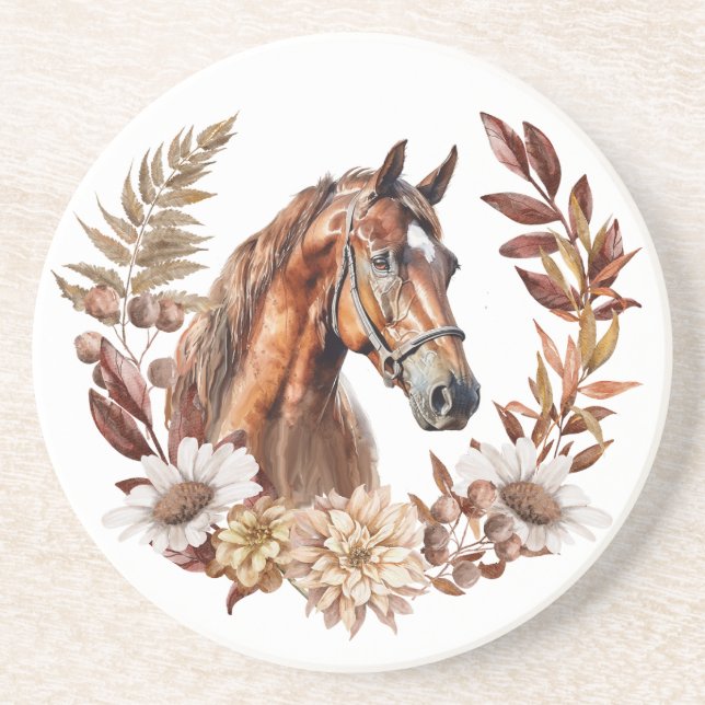 Red Brown Sorrel Horse Autumn Wreath Coaster (Front)