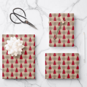 Red Brown Tan Buffalo Plaid Rustic Christmas  Wrapping Paper Sheet