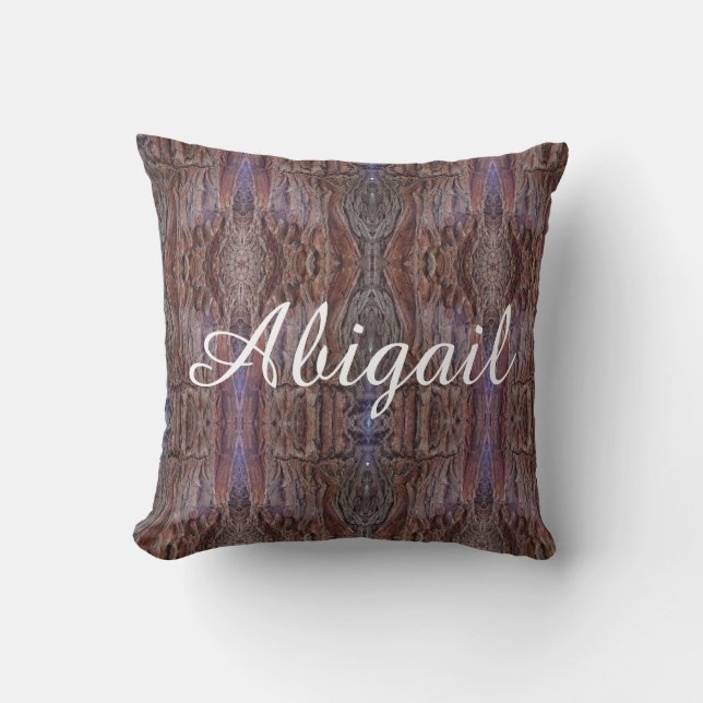 Red Brown Tree Bark Abstract Pattern Add a Name Cushion (Front)