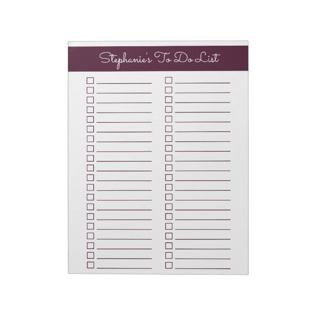 Red Brown Vertical 8.5x11 Two Column Checklist Notepad (Rotated)