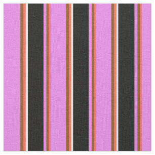 Red, Brown, Violet, Black & White Coloured Stripes Fabric