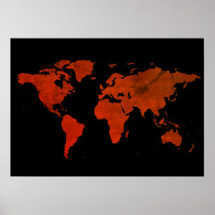 red brown world map poster