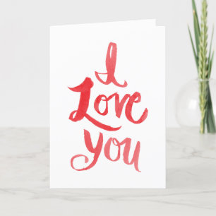 Red Brush Lettering I Love You Holiday Card
