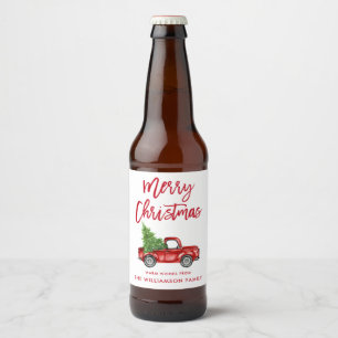 Red Brush Script Christmas Vintage Truck Beer Bottle Label